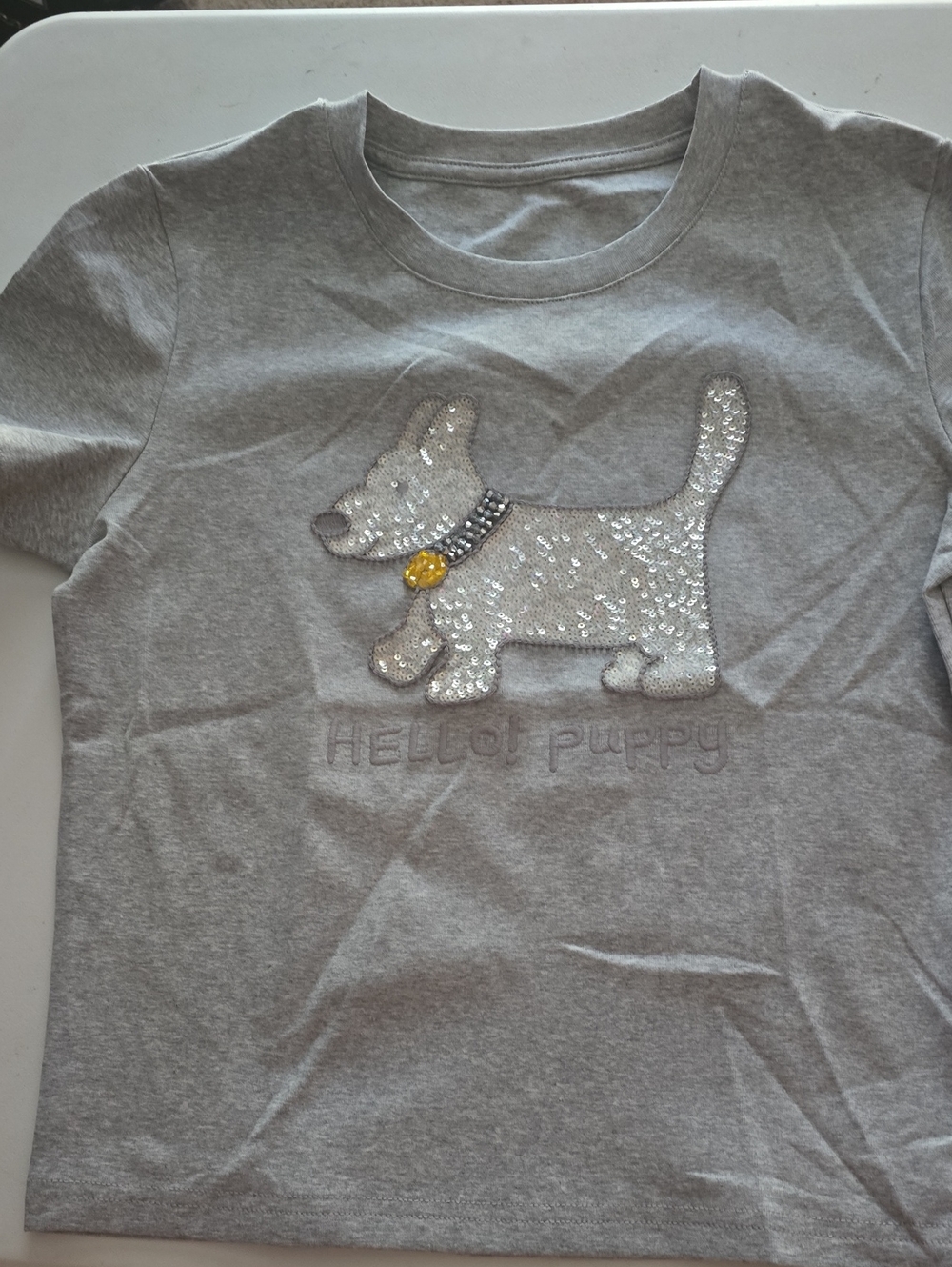 Gray Embellished Puppy Top..Hello Puppy